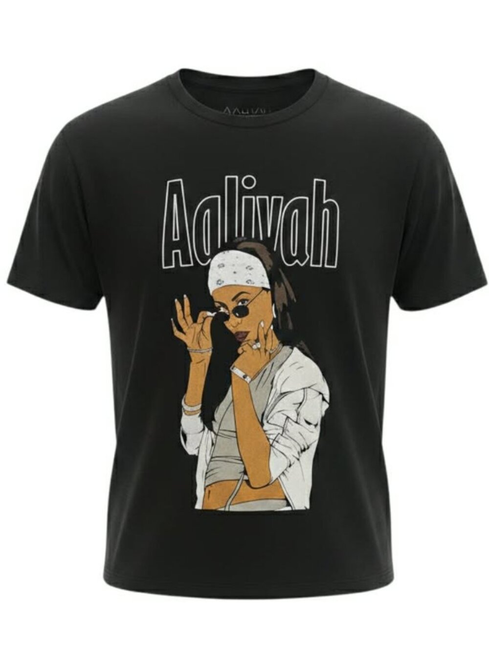 Aaliyah Black Short-Sleeve Graphic Crew Neck Unisex T-Shirt Size S/P Rue 21